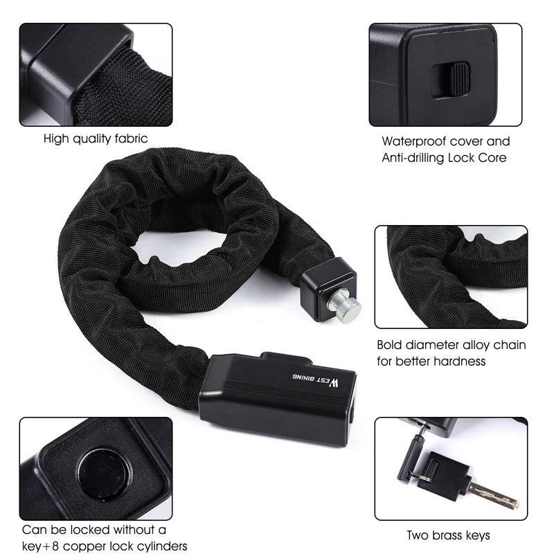 WEST BIKING Bicycle Lock Safety Anti-theft MTB Road Bike Chain Lock With 2 Keys Scooter Electric E-Bike Cycling Accessories - VirtuousWares.Store