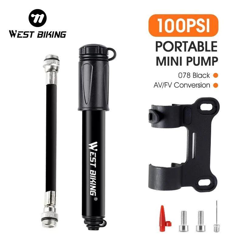 WEST BIKING Mini Bicycle Pump 100Psi Portable Schrader Presta Valve - VirtuousWares.Store