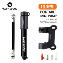 WEST BIKING Mini Bicycle Pump 100Psi Portable Schrader Presta Valve - VirtuousWares.Store