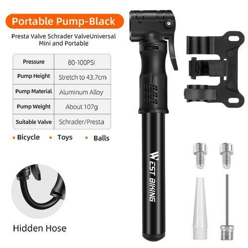 WEST BIKING Mini Bike Pump Aluminum Alloy Bicycle Hand Air Pump Tire - VirtuousWares.Store