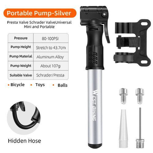 WEST BIKING Mini Bike Pump Aluminum Alloy Bicycle Hand Air Pump Tire - VirtuousWares.Store