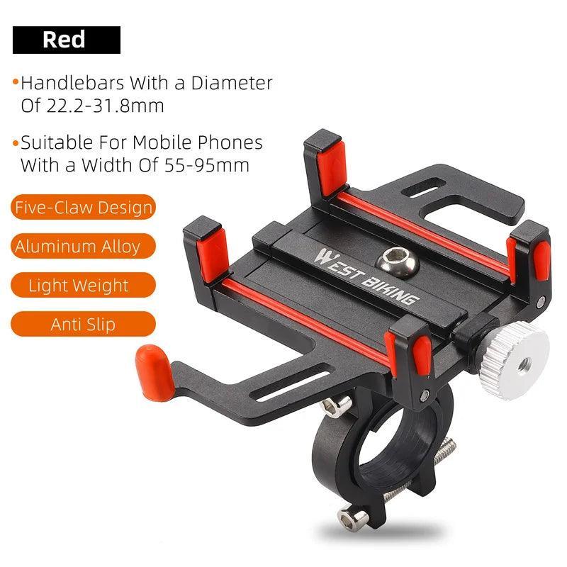 WEST BIKING Phone Holder Motorcycle Electric Scooter Cellphone Stand Aluminum Alloy CNC Smart Phone Bracket Bicycle Accessories - VirtuousWares.Store