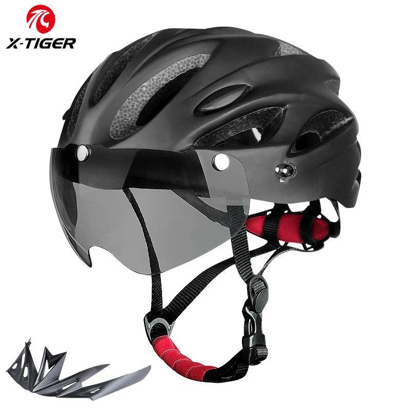 X-TIGER Adult Bike Helmet with LED Rear Light Dual Mode Goggle Cycling Helmet Fit 58-62cm Lightweight Breathable Bicycle Helmets - VirtuousWares.Store