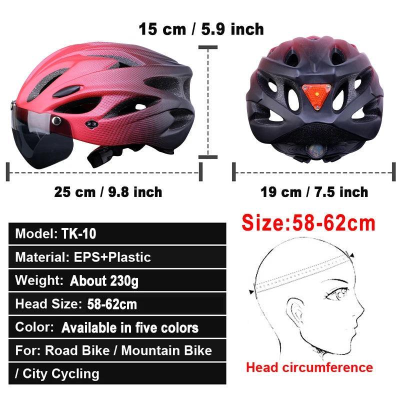 X-TIGER Adult Bike Helmet with LED Rear Light Dual Mode Goggle Cycling Helmet Fit 58-62cm Lightweight Breathable Bicycle Helmets - VirtuousWares.Store