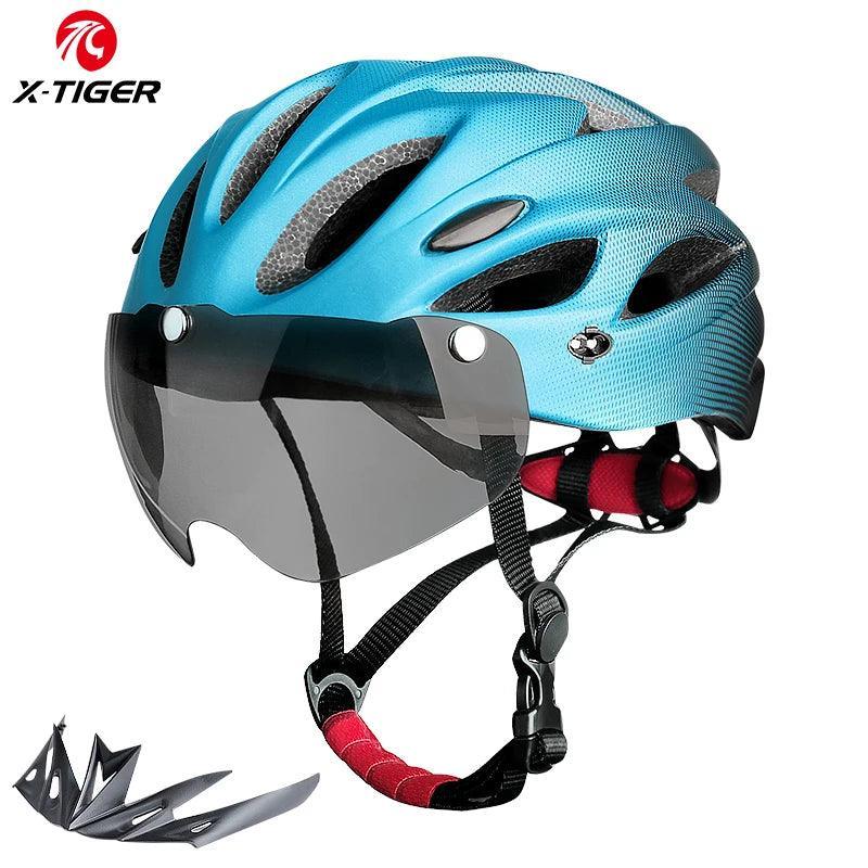 X-TIGER Adult Bike Helmet with LED Rear Light Dual Mode Goggle Cycling Helmet Fit 58-62cm Lightweight Breathable Bicycle Helmets - VirtuousWares.Store