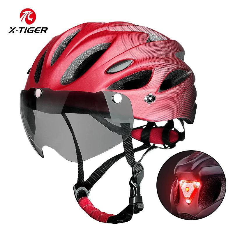 X-TIGER Adult Bike Helmet with LED Rear Light Dual Mode Goggle Cycling Helmet Fit 58-62cm Lightweight Breathable Bicycle Helmets - VirtuousWares.Store